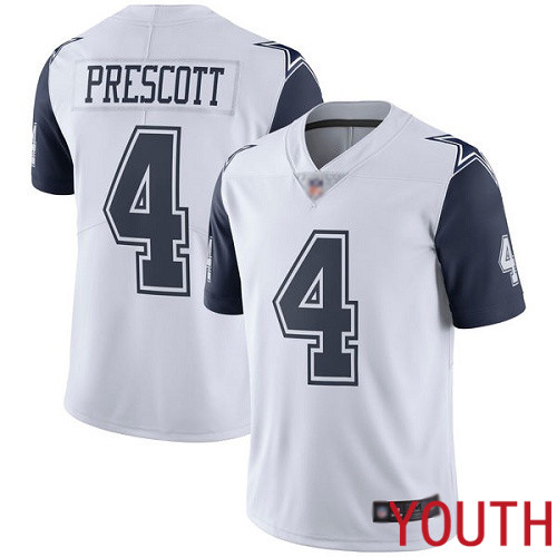 Youth Dallas Cowboys Limited White Dak Prescott #4 Rush Vapor Untouchable NFL Jersey